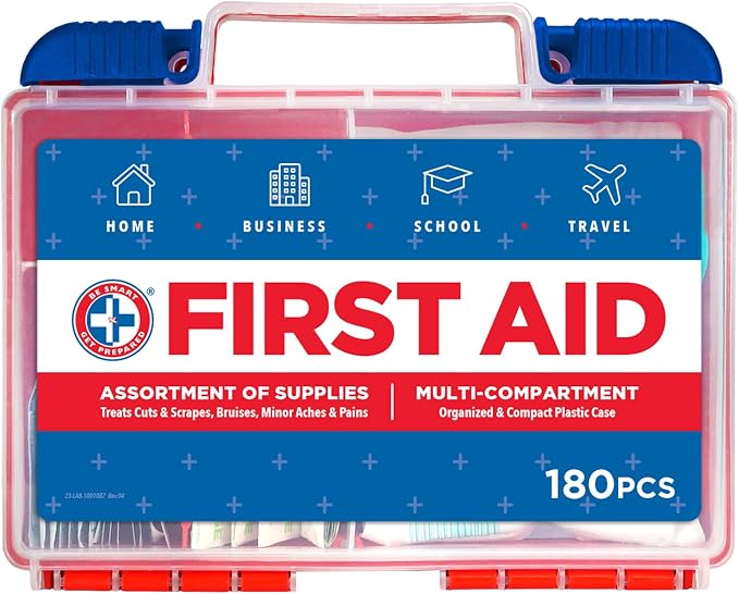 Be Smart Get Prepared 180 Piece First Aid Kit: Clean, Protect Minor Cuts by BeSmartGetPrepared