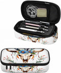 Cow Skull Pencil Holder Bag Bull Head Flowers Feathers Boho Style Pencil Case by Unknown