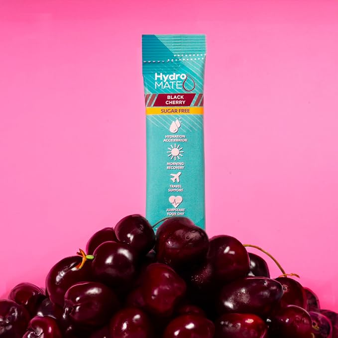 Electrolyte Powder Sugar-Free Hydration Packets Black Cherry HydroMATE 30 Sticks - Image 2