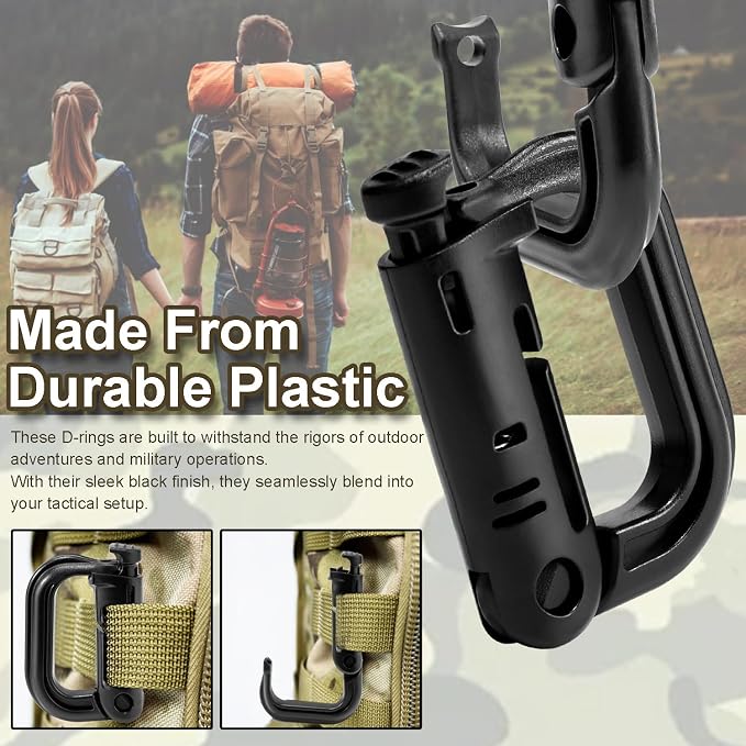 6 Pack 2.12“ Tactical Locking D Ring Plastic Carabiner Backapck Molle Hook Clip - Image 4