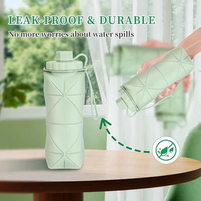 YCT Collapsible Silicone Travel Water Bottle 20oz, Reuseable Leakproof BPA Free - Image 4