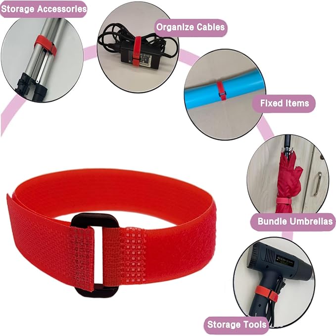 10 Pack Reusable Fastening Cable Ties and Cable Straps Red Color, Adjustable - Image 3