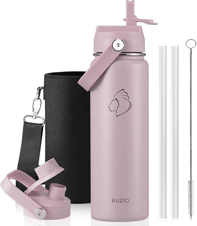 BUZIO 24 oz Water Bottle Insulated, Leakproof Stainless Steel Flask, Wide Mouth by BUZIO