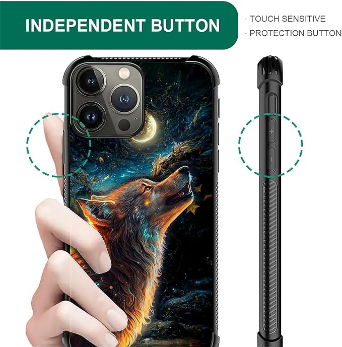 for iPhone 16 Pro Case, Star Cave Hungry Wolf Pattern Graphic Design Girl Boy - Image 2