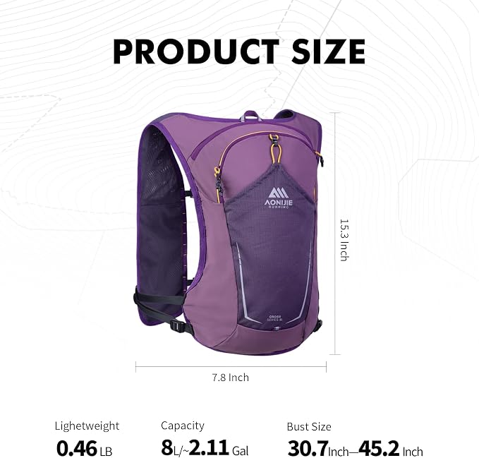 AONIJIE Running Hydration Vest for Men & Women, 8L Hydration Backpack, - Image 8