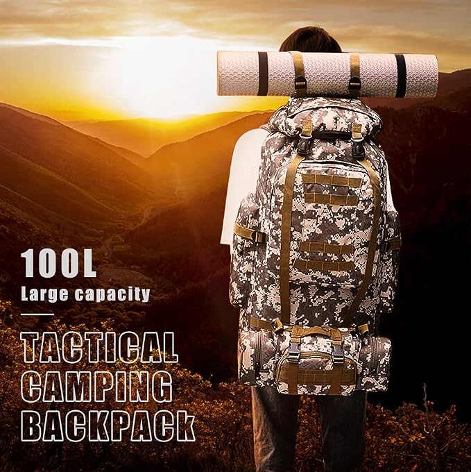 100L Camping Hiking Backpack, Molle military Tactical rucksack backpack - Image 9
