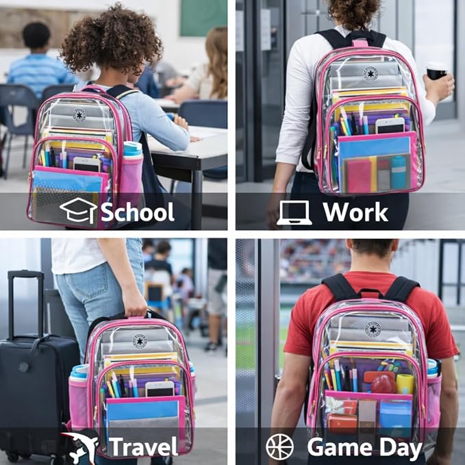 K-Cliffs Large Transparent Backpack Clear Heavy Duty School Bag Durable Student - Image 6