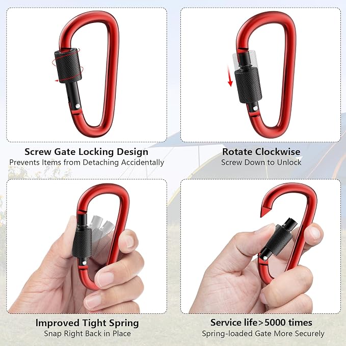 sprookber 3" Locking Carabiners | Keychain Carbineers D Ring Key Clip Spring - Image 3