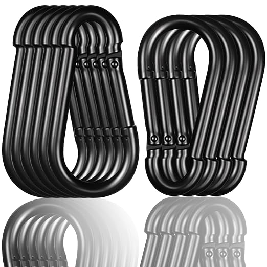 Black Carabiner, Heavy Duty Galvanized Steel Spring Snap Hook Carabiner Clips by High-PQ