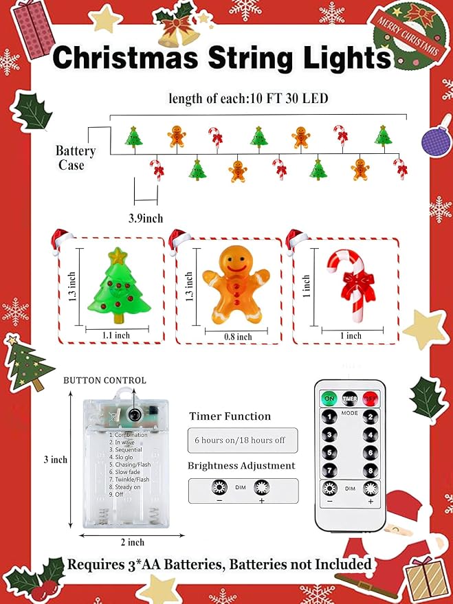 Christmas String Lights Decoration, 10ft 30LED Christmas Tree Gingerbread Man - Image 6