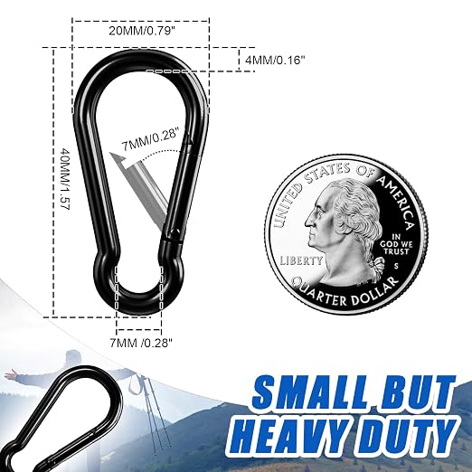 Small Carabiner Clip Hook, 1.57 inch 15 pcs Black Heavy Duty Spring Snap Hook - Image 3