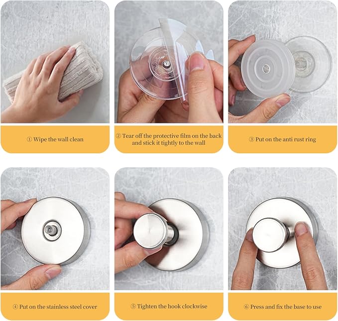 4 Pack Gold Stainless Steel Suction Cup Hooks, No Drill, Front Door - Image 4