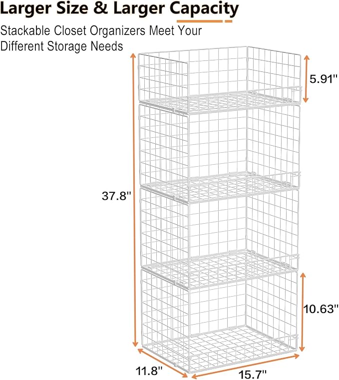 Yociyoga 4 Tier Stackable Closet Organizers and Storage Shelves, Foldable - Image 3