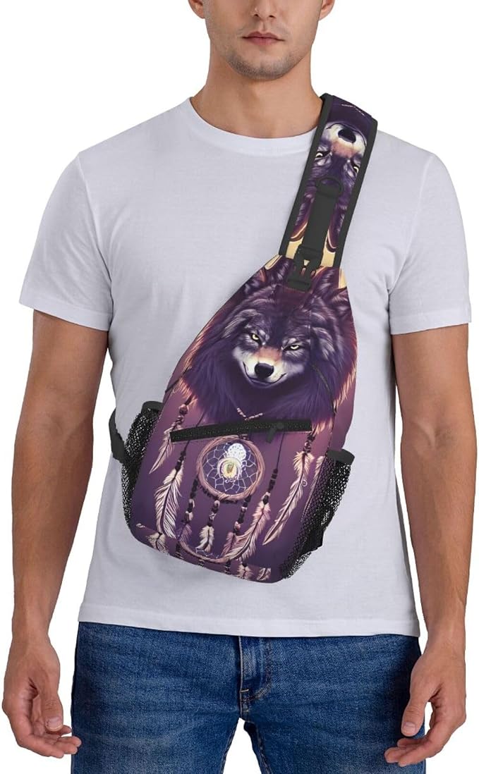 Dream Catcher Wolf Sling Bag For Women Men Wolf Pattern Backpack Crossbody - Image 7