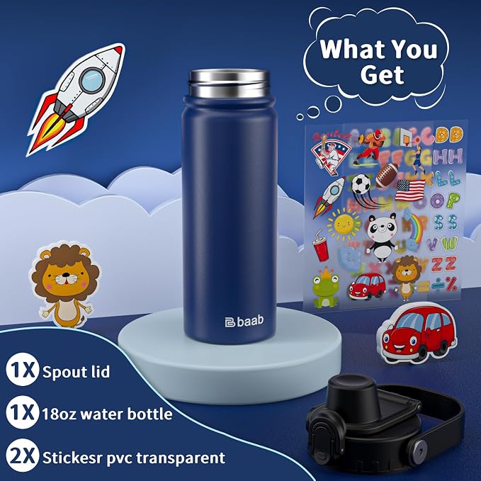 baab 18oz Kids Water Bottle, Insulated Kids Water Bottle - Image 7