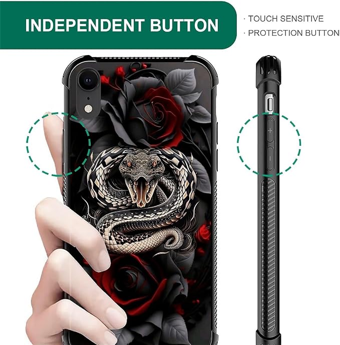 for iPhone XR Case, Entwined Rose Snake Pattern Graphic Design Girl Boy Soft - Image 4