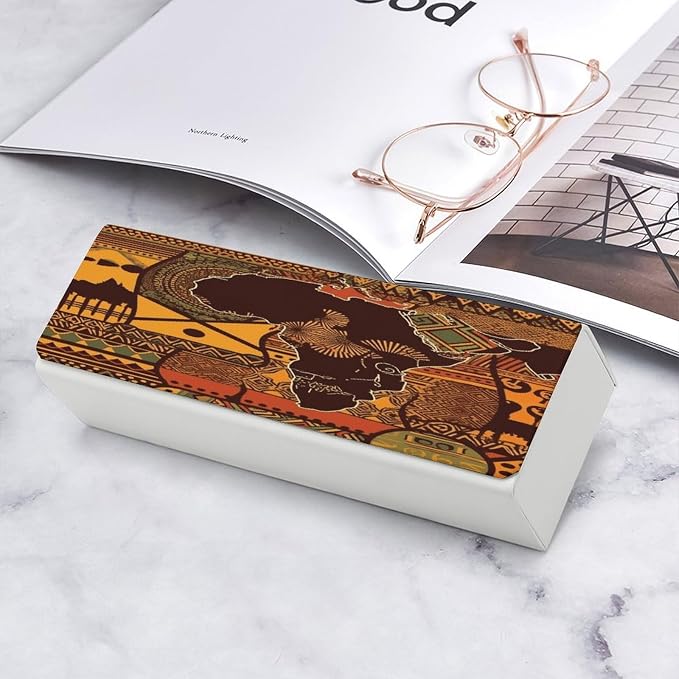 African Map Ethnic Pattern Eyeglass Case Spectacle Case Slim PU Leather - Image 7