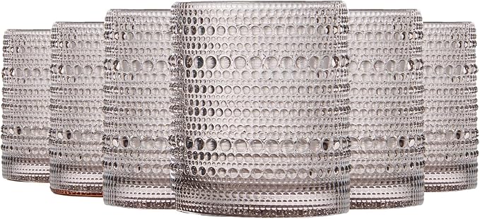 Khen Beaded Tumbler Drinking Glasses Set | Set of 6 | Vintage Hobnail 11 OZ by Khen