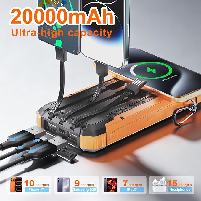 Power Bank Portable Solar Charger, Wireless Fast Charging Battery Pack - Image 2