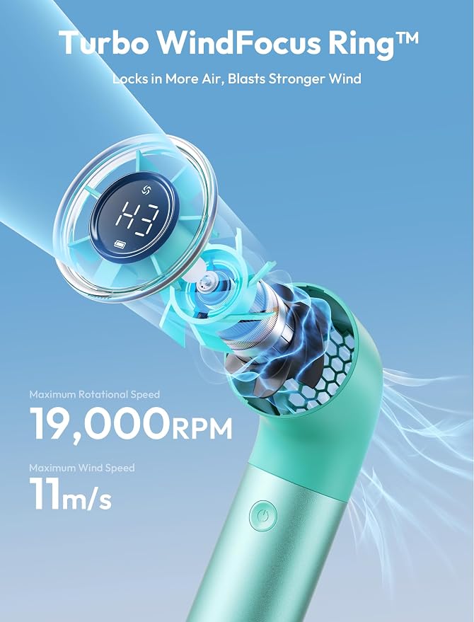 Aecooly Portable Handheld Fan, Powerful Turbo Mini Fan, 19000 RPM High Speed - Image 3
