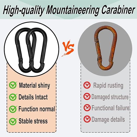 Black Carabiner, Heavy Duty Galvanized Steel Spring Snap Hook Carabiner Clips - Image 4