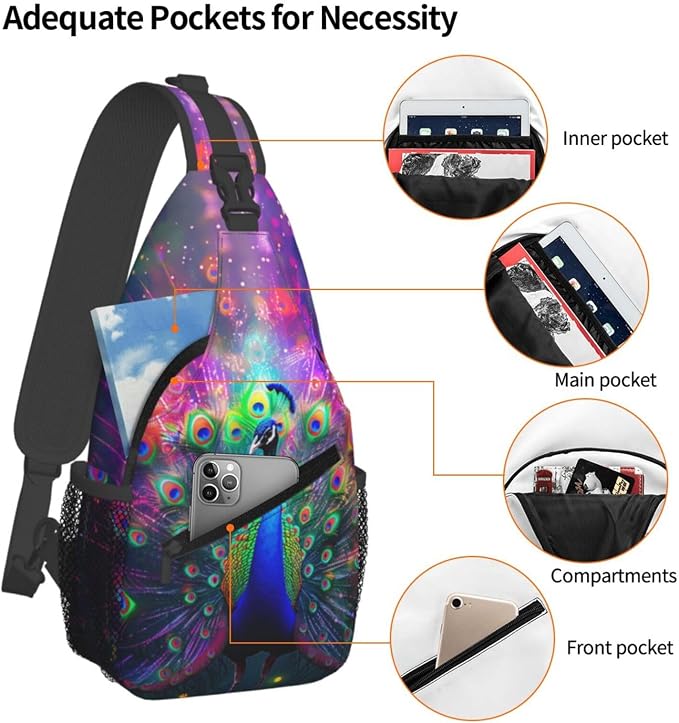 Beautiful Peacock Sling Bag For Women Men Fashion Backpack Crossbody Peacock - Image 4