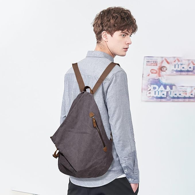 KL928 Canvas Vintage Backpack – Large Casual Daypack Outdoor Travel Rucksack - Image 8