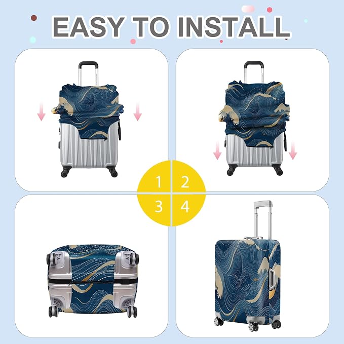 ANNA QUEEN Ocean Wave Luggage Cover, Elegant Blue Flow Line Design Suitcase - Image 6