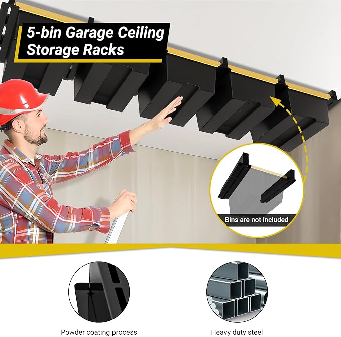 5-bin Overhead Garage Storage Rack, Heavy Duty Ceiling Storage Racks, Powder - Image 4