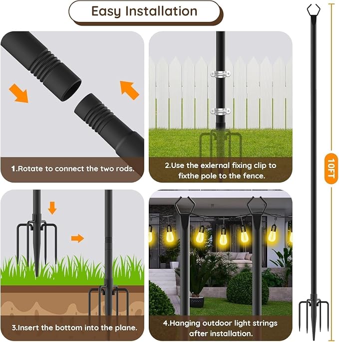 AILBTON 10Ft String Light Poles 8 Pack, Light Poles - Image 7