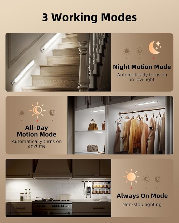EZVALO 3-Pack Under Cabinet Lighting, 4000mAh Rechargeable Motion Sensor Light - Image 8