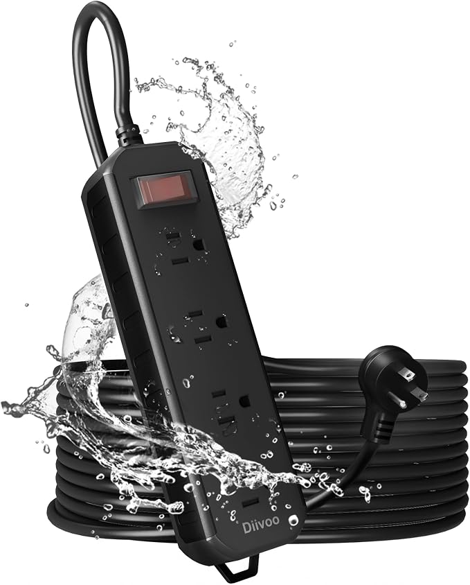Outdoor Power Strip Weatherproof, 25 FT Extension Cord, Diivoo Waterproof Surge by Diivoo