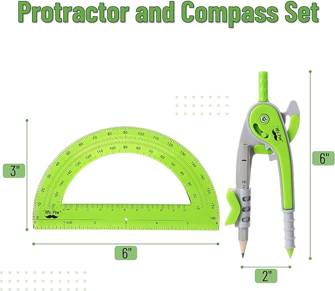Mr. Pen- Geometry Compass and Protractor Set, 6 Inch Compass, 6 Inch Protractor - Image 2