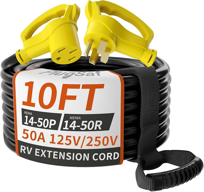 PlugSaf NEMA 14-50P/14-50R 10 FT 50 Amp RV/EV Extension Cord Outdoor by PlugSaf