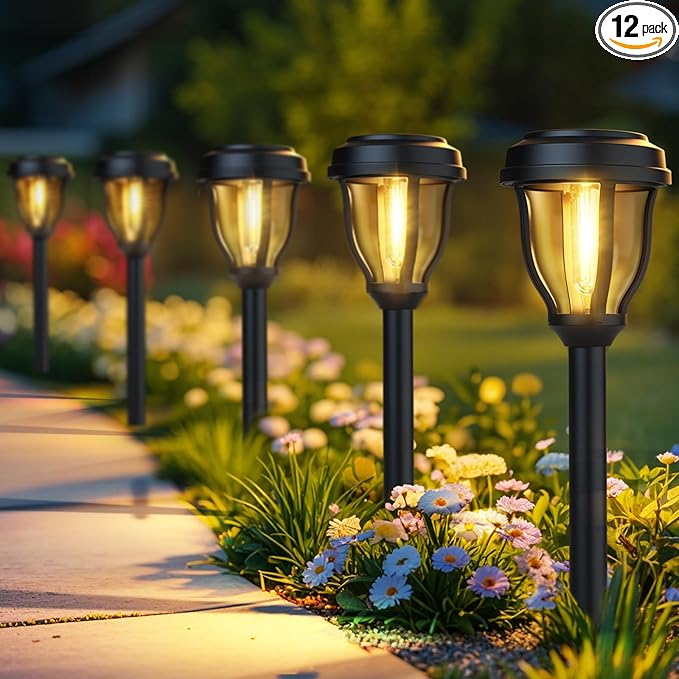 DERAYSION 12 Pack Solar Lights Outdoor, Solar Pathway Lights Auto On/Off by DERAYSIONSolarLighting