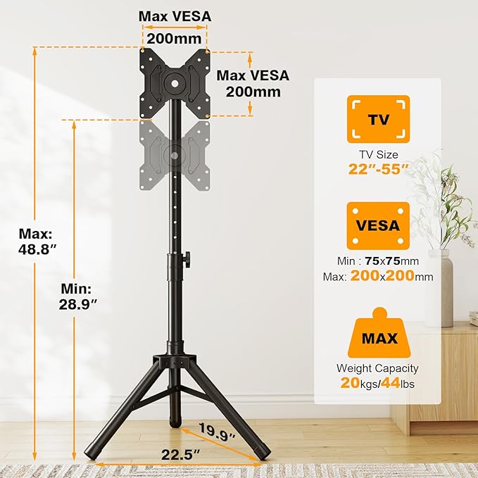 Tripod TV Stand for 23-75 inch Flat Screen/Curved TVs up to 100 lbs - Image 7