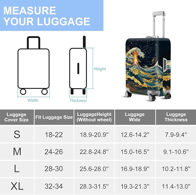 ANNA QUEEN Ocean Waves Travel Luggage Cover -Stretchable Airplane Suitcase - Image 7
