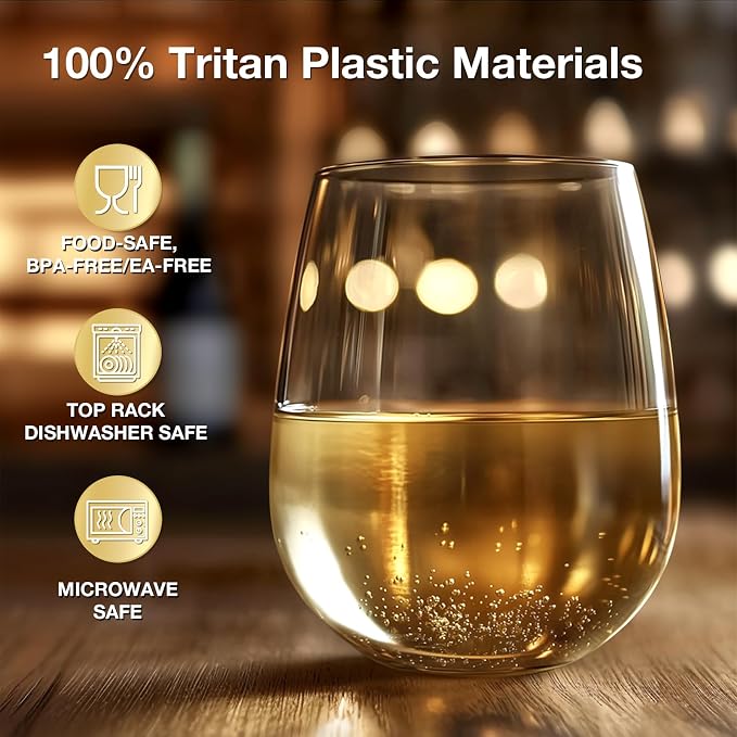 6 Pack Unbreakable Tritan Plastic Wine Glasses, 16 oz Reusable Stemless Wine - Image 3