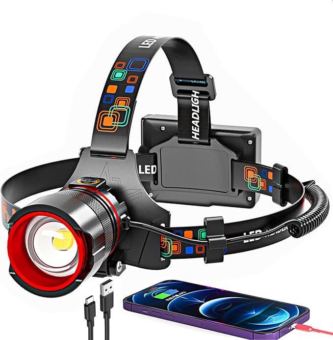 Headlamp Rechargeable 90000 Lumens Ultra Bright Head Lamp Super Bright Hard Hat by Hqdz-td