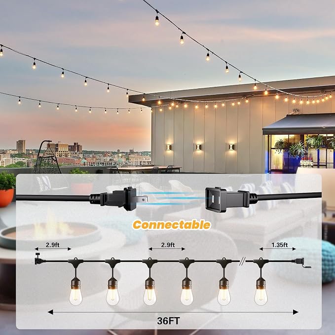 Svater 36 FT Outdoor String Lights 2W, Commercial Grade Patio Light - Image 4