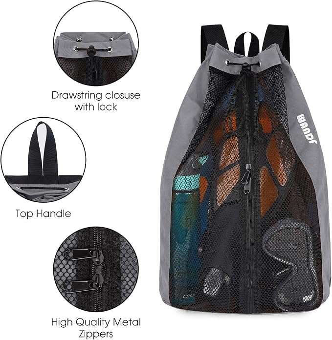 WANDF Swim Bag Mesh Drawstring Backpack Beach Backpack - Image 6