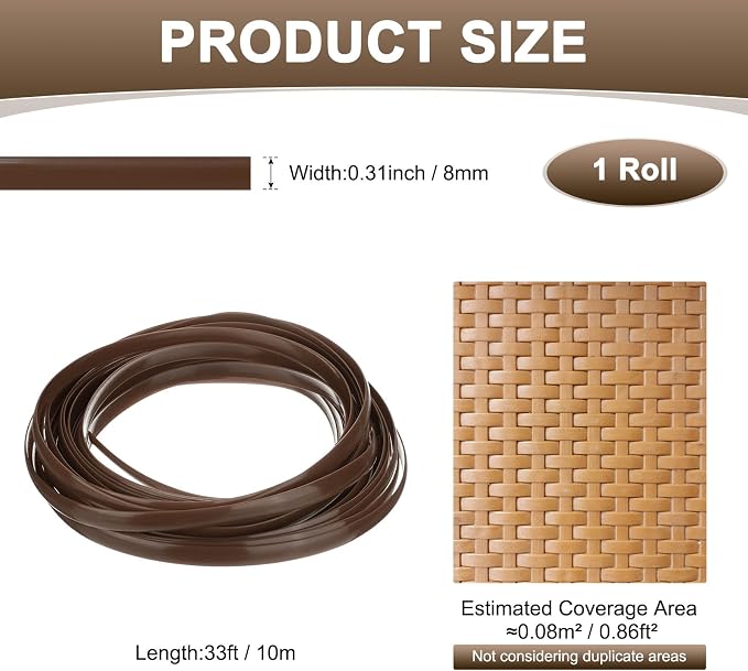 M METERXITY 1-Pack Wicker Repair Kit, 8mm x 33ft/10m Plastic Flat Rattan - Image 3