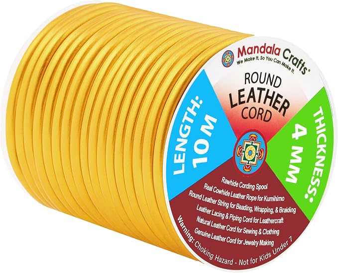 Mandala Crafts Round Genuine Gold Leather Cord by MandalaCrafts
