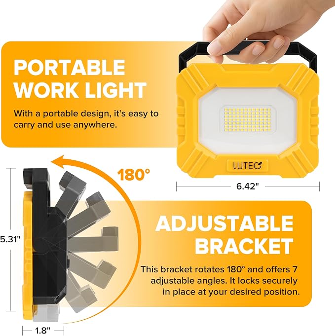 LUTEC 2 Pack 3500LM LED Work Light, Rechargeable Magnetic Work Lights - Image 3