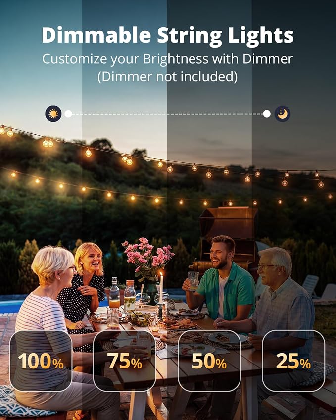 VIPAR Outdoor String Lights, 60FT 32 G40 Bulbs Patio Lights Outdoor Waterproof - Image 2