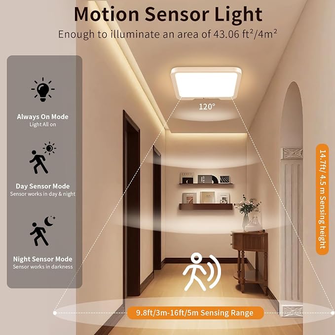 Meliya USB C Rechargeable Motion Sensor Ceiling Light 550LM - Image 2
