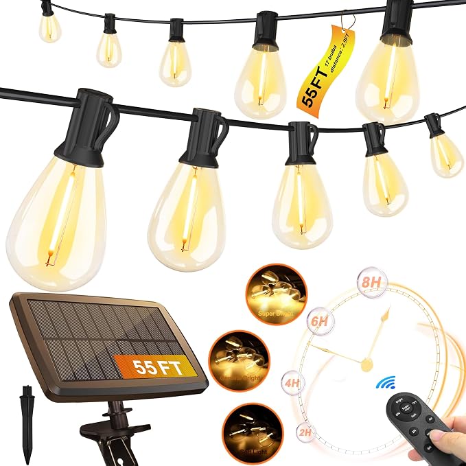 Stright 55FT Solar String Lights Outside Remote Control by Stright