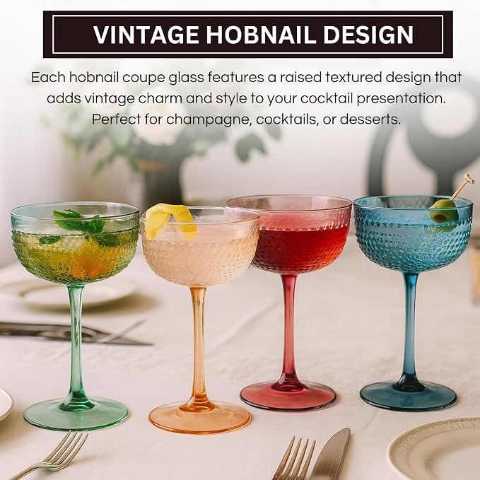 Khen Muted Hobnail Coupes Vintage Textured Pastel Style Cocktail Martini - Image 3