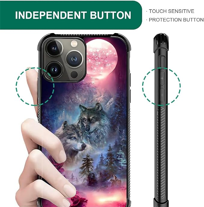 for iPhone 15 Pro Max Case, Star Two Wolfs Howling Pattern Graphic Design Girl - Image 6