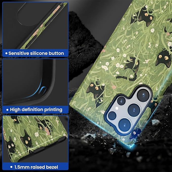 for Samsung Galaxy S24 Ultra Case, HL2 Grass Cat Hybrid 2 Layer Hard Shell - Image 3